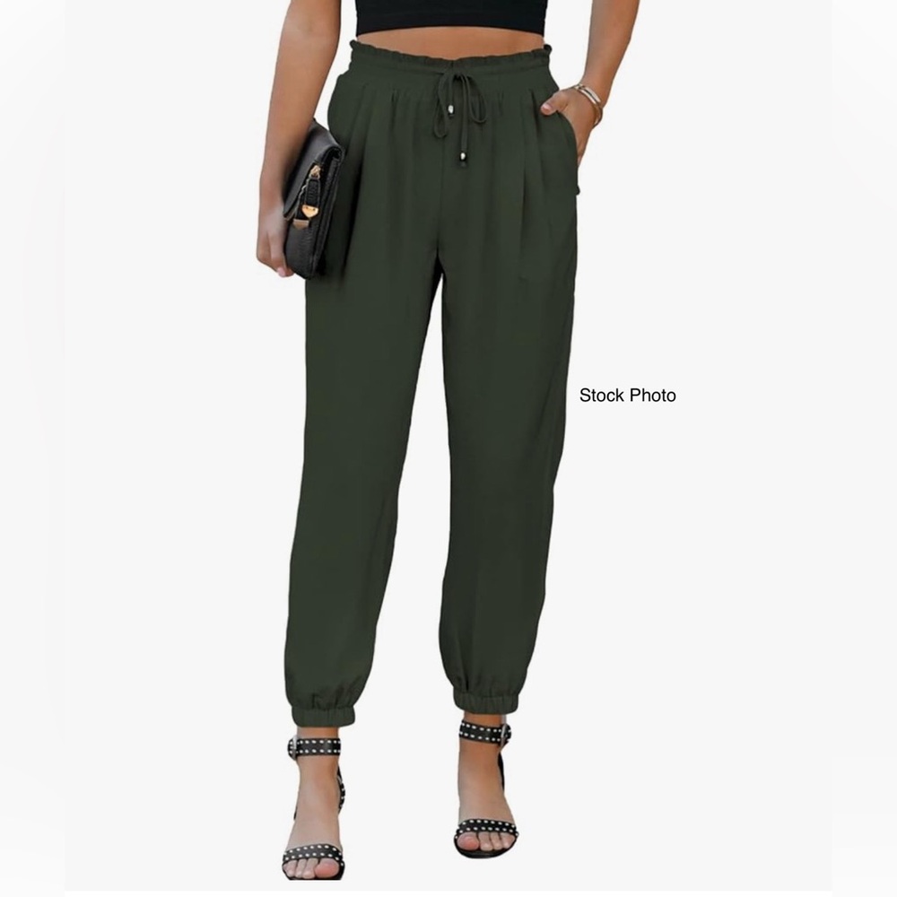 EVALESS Women's M Olive Green Casual Drawstring Pants
